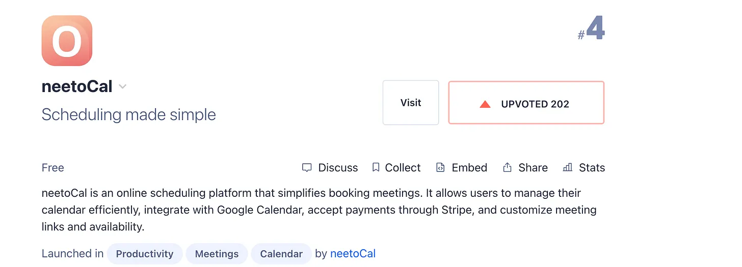 neetoCal on product hunt