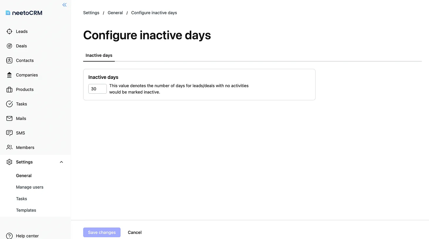 Inactive days configuration