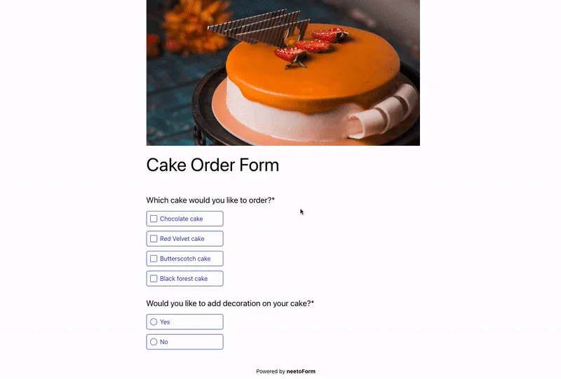 Cake order form